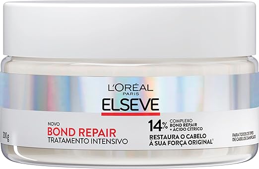 L'Oréal Paris Elseve Bond Repair Máscara de Tratamento Intensivo, com Ácido Cítrico e Glicina, Repara Ligações Capilares Quebradas, Reconstrução Profunda de Fios Danificados, 200g