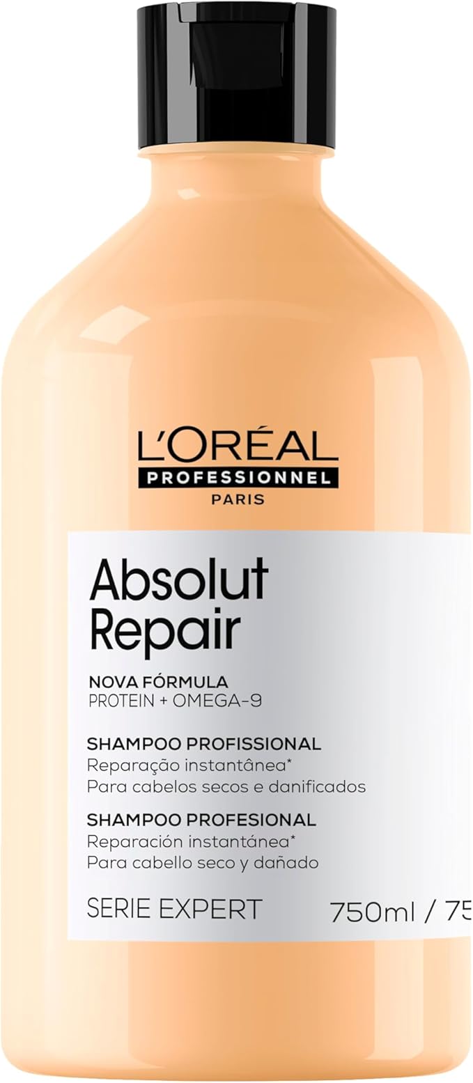 L'Oréal Professionnel Absolut Repair, Shampoo Profissional com Proteína de Trigo e Ômega 9, Ação Reparadora para Cabelos Secos e Danificados, 750ml