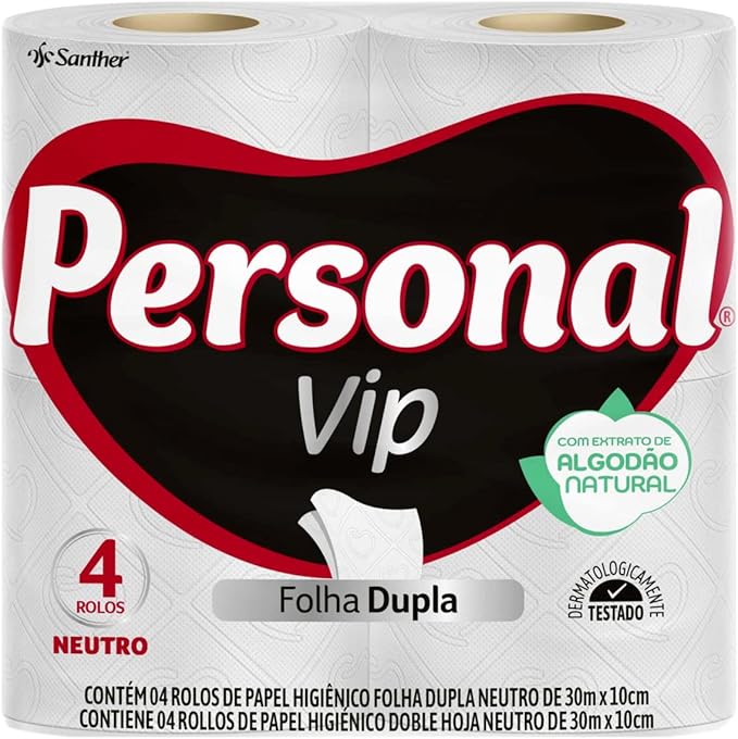 Personal VIP - Papel Higiênico, Folha Dupla, 12 unidades (Embalagem pode variar)