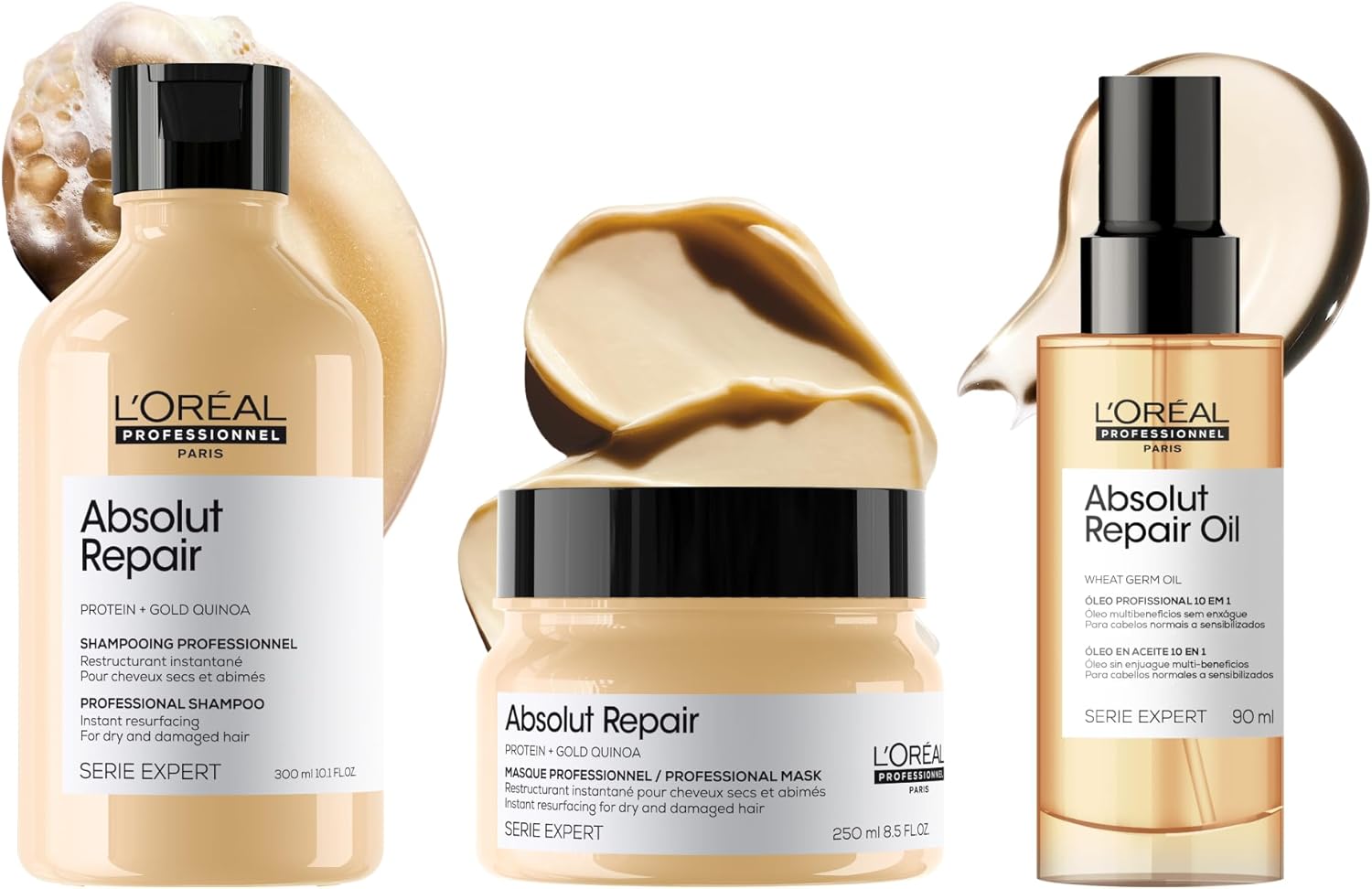 L'Oréal Professionnel Óleo 10 em 1 Absolut Repair | Multi-benefícios para cabelos secos e danificados | Repara e Promove Brilho | Com Gold Quinoa e Proteínas