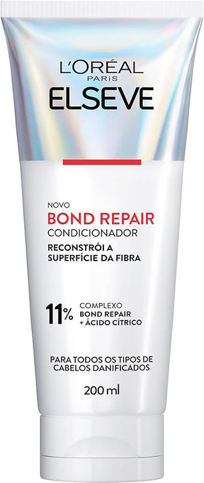 L'Oréal Paris Elseve Bond Repair Condicionador Reparação Molecular com Ácido Cítrico, Sela Cutículas e Reconstrói Ligações, Devolve Força, Brilho e Maciez aos Cabelos Danificados, 200ml