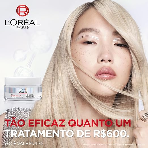 L'Oréal Paris Elseve Bond Repair Máscara de Tratamento Intensivo, com Ácido Cítrico e Glicina, Repara Ligações Capilares Quebradas, Reconstrução Profunda de Fios Danificados, 200g