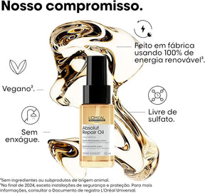 L'Oréal Professionnel Óleo 10 em 1 Absolut Repair | Multi-benefícios para cabelos secos e danificados | Repara e Promove Brilho | Com Gold Quinoa e Proteínas