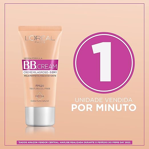 BB Cream Dermo Expertise Base Média 30ml, L'Oréal Paris, Médio, 30Ml