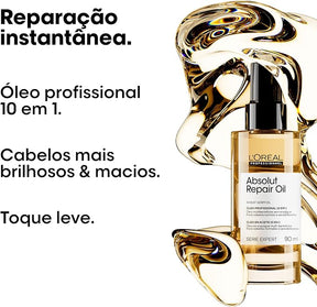 L'Oréal Professionnel Óleo 10 em 1 Absolut Repair | Multi-benefícios para cabelos secos e danificados | Repara e Promove Brilho | Com Gold Quinoa e Proteínas