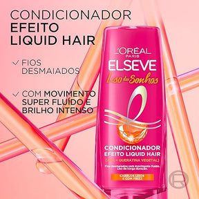L'Oréal Paris Elseve Liso dos Sonhos Condicionador, com Efeito Liquid Hair, Enriquecido com AHA e Queratina Vegetal para Alinhamento Capilar e Brilho Intenso, 400ml