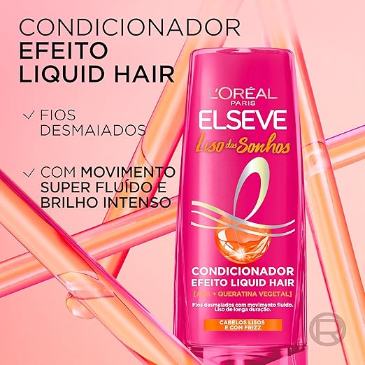 L'Oréal Paris Elseve Liso dos Sonhos Condicionador, com Efeito Liquid Hair, Enriquecido com AHA e Queratina Vegetal para Alinhamento Capilar e Brilho Intenso, 400ml