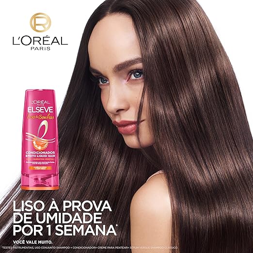 L'Oréal Paris Elseve Liso dos Sonhos Condicionador, com Efeito Liquid Hair, Enriquecido com AHA e Queratina Vegetal para Alinhamento Capilar e Brilho Intenso, 400ml