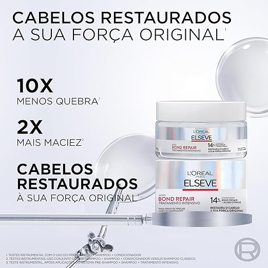 L'Oréal Paris Elseve Bond Repair Máscara de Tratamento Intensivo, com Ácido Cítrico e Glicina, Repara Ligações Capilares Quebradas, Reconstrução Profunda de Fios Danificados, 200g