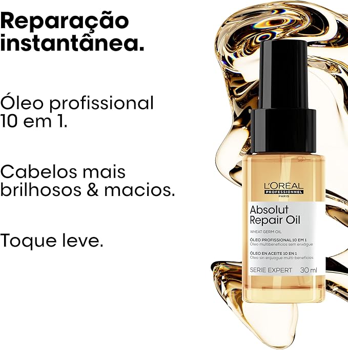L'Oréal Professionnel Óleo 10 em 1 Absolut Repair | Multi-benefícios para cabelos secos e danificados | Repara e Promove Brilho | Com Gold Quinoa e Proteínas