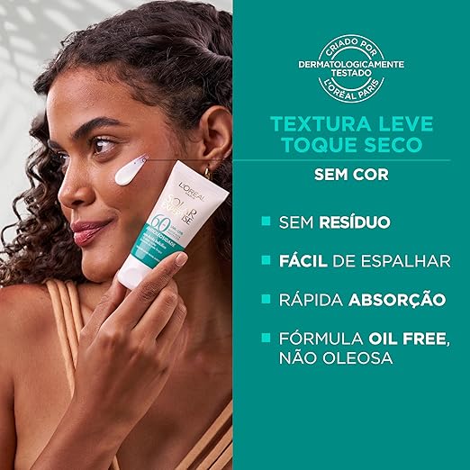 L'Oréal Paris Solar Expertise Protetor Solar Facial Antioleosidade FPS60 Efeito Matte com Ácido Salicílico, Alta Proteção de Amplo Espectro, Sem Cor, 40g