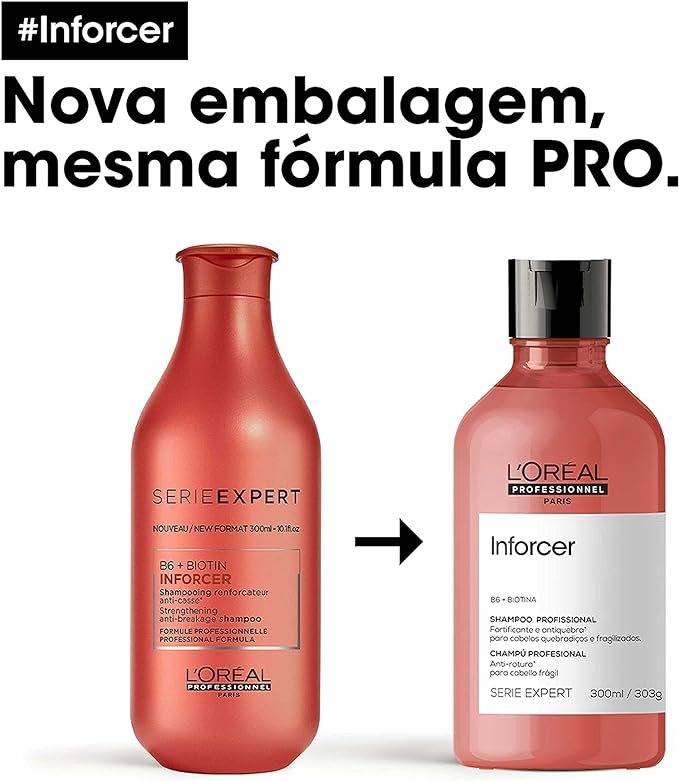L'Oréal Professionnel Inforcer Shampoo Fortificante Antiqueda por Quebra, Crescimento Saudável Para Cabelos Frágeis e Quebradiços Com Biotina e Vitamina B6, 300ml