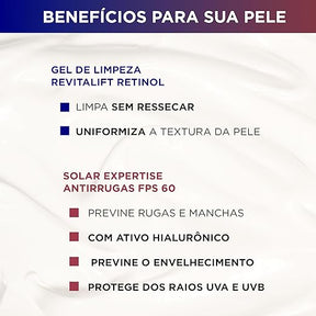 KIT SOLAR EXPERTISE FACIAL ANTIRRUGAS + GEL DE LIMPEZA RETINOL