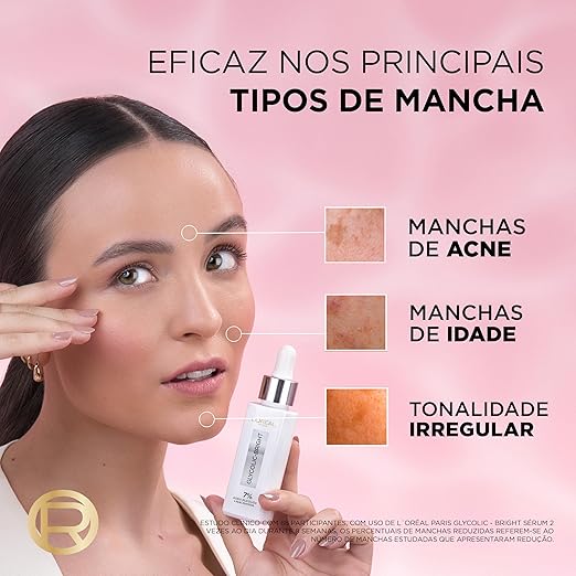 L'Oréal Paris Glycolic-Bright, Sérum Facial Anti-Manchas com Ácido Glicólico e Niacinamida, Melhora a Textura e Hidratação e Uniformiza o Tom da Pele, 30ml
