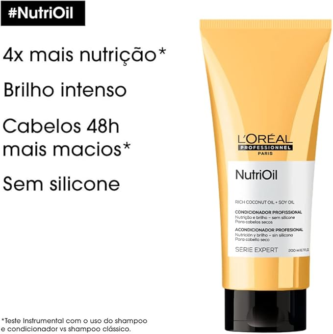 L'Oréal Professionnel Condicionador NutriOil para nutrição e brilho, enriquecido com óleo de coco, com textura leve e para todos os tipos de cabelo, 200ml