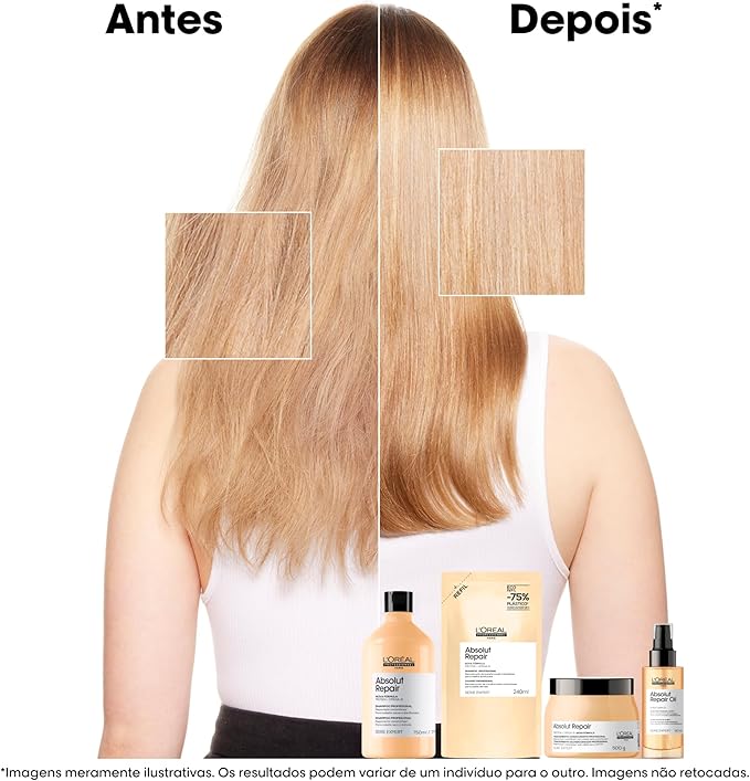 L'Oréal Professionnel Absolut Repair, Shampoo Profissional com Proteína de Trigo e Ômega 9, Ação Reparadora para Cabelos Secos e Danificados, 750ml