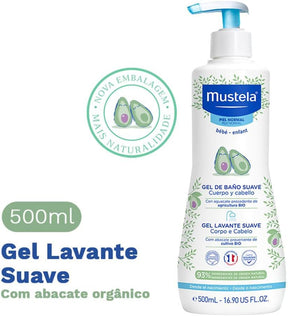 Mustela Gel Lavante Suave 500ml - Sabonete Líquido Corpo e Cabelo Infantil - 93% de Ingredientes de Origem Natural - Seguro Desde o Nascimento