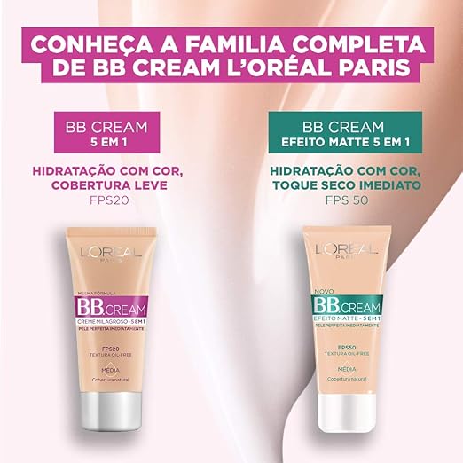 Base BB Cream L'Oréal Paris Efeito Matte Cor Clara FPS 50, 30ml