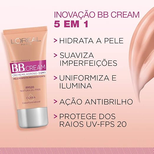 BB Cream Dermo Expertise Base Média 30ml, L'Oréal Paris, Médio, 30Ml