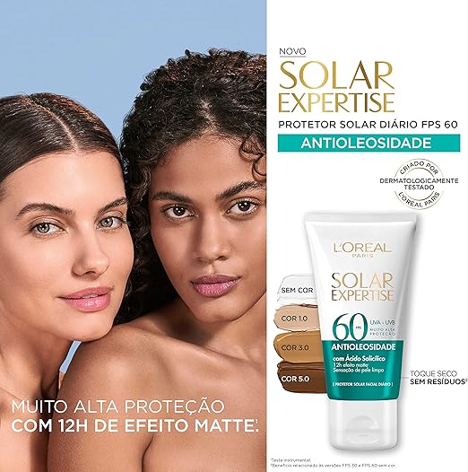 L’Oréal Paris Protetor Solar Facial L'Oréal Paris Solar Expertise Antioleosidade Fps60 Cor 3.0 Média 40G