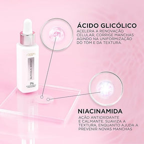 L'Oréal Paris Glycolic-Bright, Sérum Facial Anti-Manchas com Ácido Glicólico e Niacinamida, Melhora a Textura e Hidratação e Uniformiza o Tom da Pele, 30ml