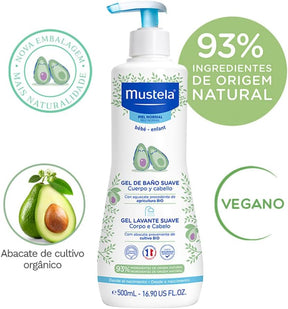 Mustela Gel Lavante Suave 500ml - Sabonete Líquido Corpo e Cabelo Infantil - 93% de Ingredientes de Origem Natural - Seguro Desde o Nascimento