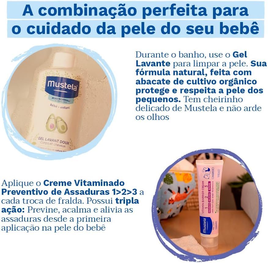 Mustela Gel Lavante Suave 500ml - Sabonete Líquido Corpo e Cabelo Infantil - 93% de Ingredientes de Origem Natural - Seguro Desde o Nascimento