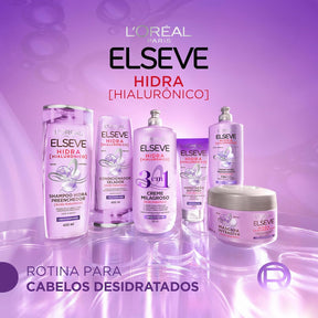 L'Oréal Paris Elseve Hidra Hialurônico Kit Shampoo 400ml + Condicionador 400ml + Creme de Tratamento 300G, Ação Preenchedora que Injeta 4X Mais Hidratação nos Fios Desde o Primeiro Uso