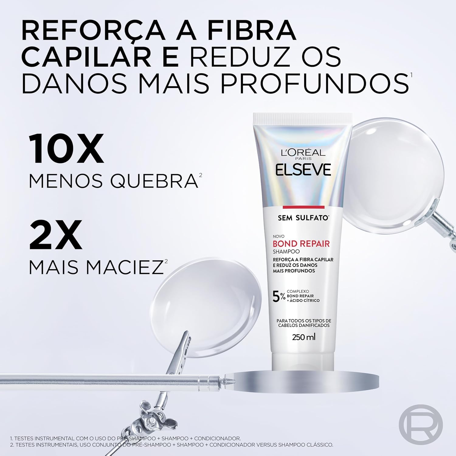L'Oréal Paris Elseve Bond Repair Kit Tratamento Completo Reparação Molecular com Ácido Cítrico, Reconstrói Ligações e Devolve Força aos Cabelos Danificados (Pré-Shampoo + Shampoo + Condicionador)