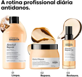 L'Oréal Professionnel Absolut Repair, Shampoo Profissional com Proteína de Trigo e Ômega 9, Ação Reparadora para Cabelos Secos e Danificados, 750ml
