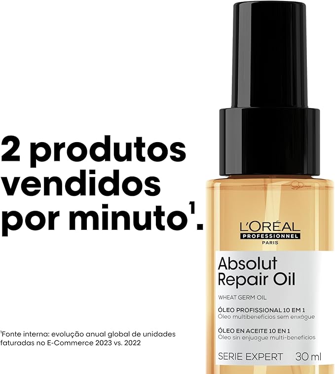 L'Oréal Professionnel Óleo 10 em 1 Absolut Repair | Multi-benefícios para cabelos secos e danificados | Repara e Promove Brilho | Com Gold Quinoa e Proteínas