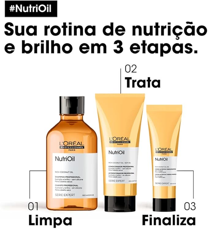 L'Oréal Professionnel Condicionador NutriOil para nutrição e brilho, enriquecido com óleo de coco, com textura leve e para todos os tipos de cabelo, 200ml