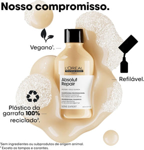 L'Oréal Professionnel Serie Expert Absolut Repair, Shampoo Reconstrutor para Cabelos Danificados e Finos Refil com Quinoa Dourada, Reparação Profunda e Brilho Intenso 240ml