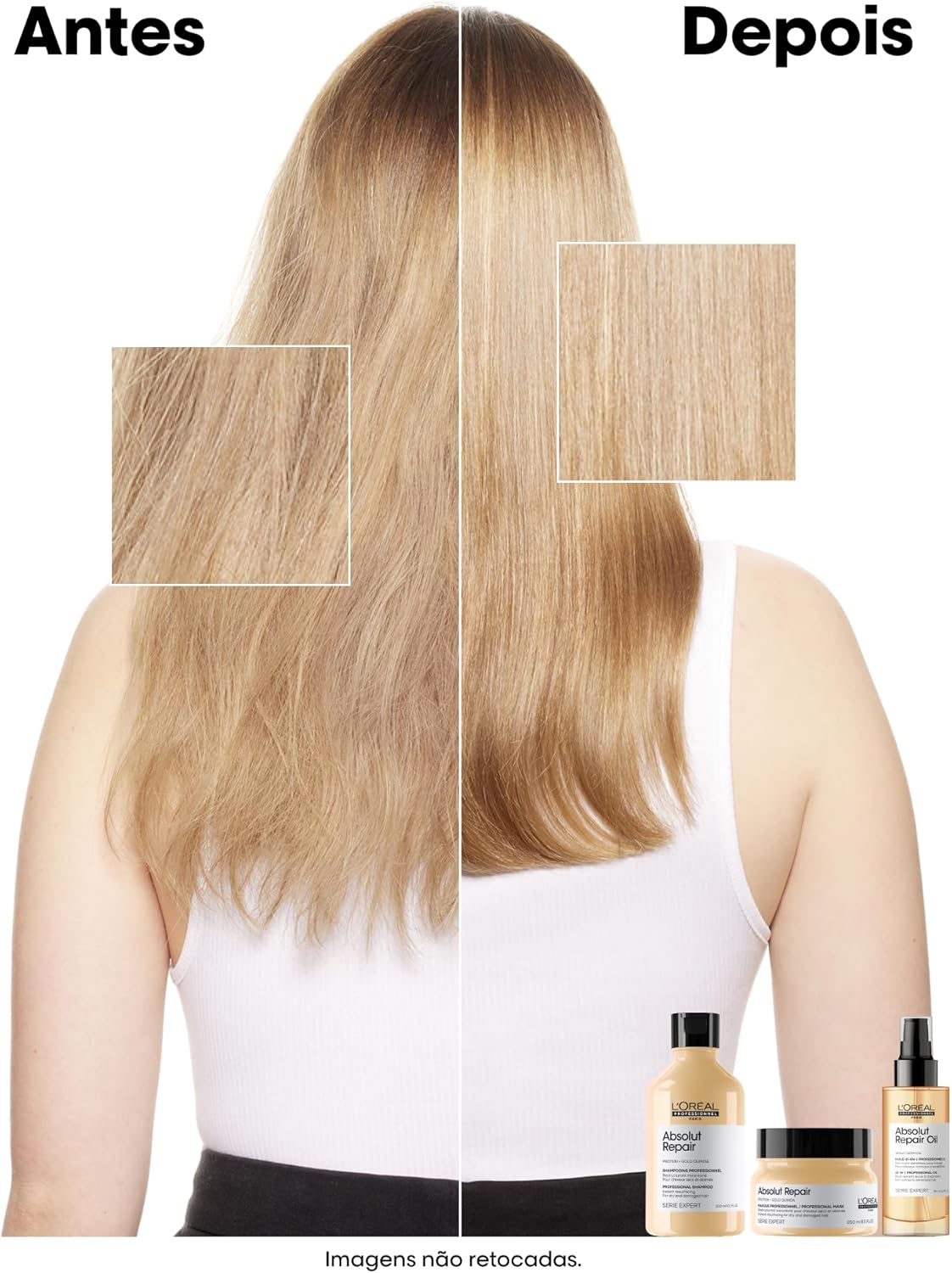 L'Oréal Professionnel Serie Expert Absolut Repair, Shampoo Reconstrutor para Cabelos Danificados e Finos Refil com Quinoa Dourada, Reparação Profunda e Brilho Intenso 240ml