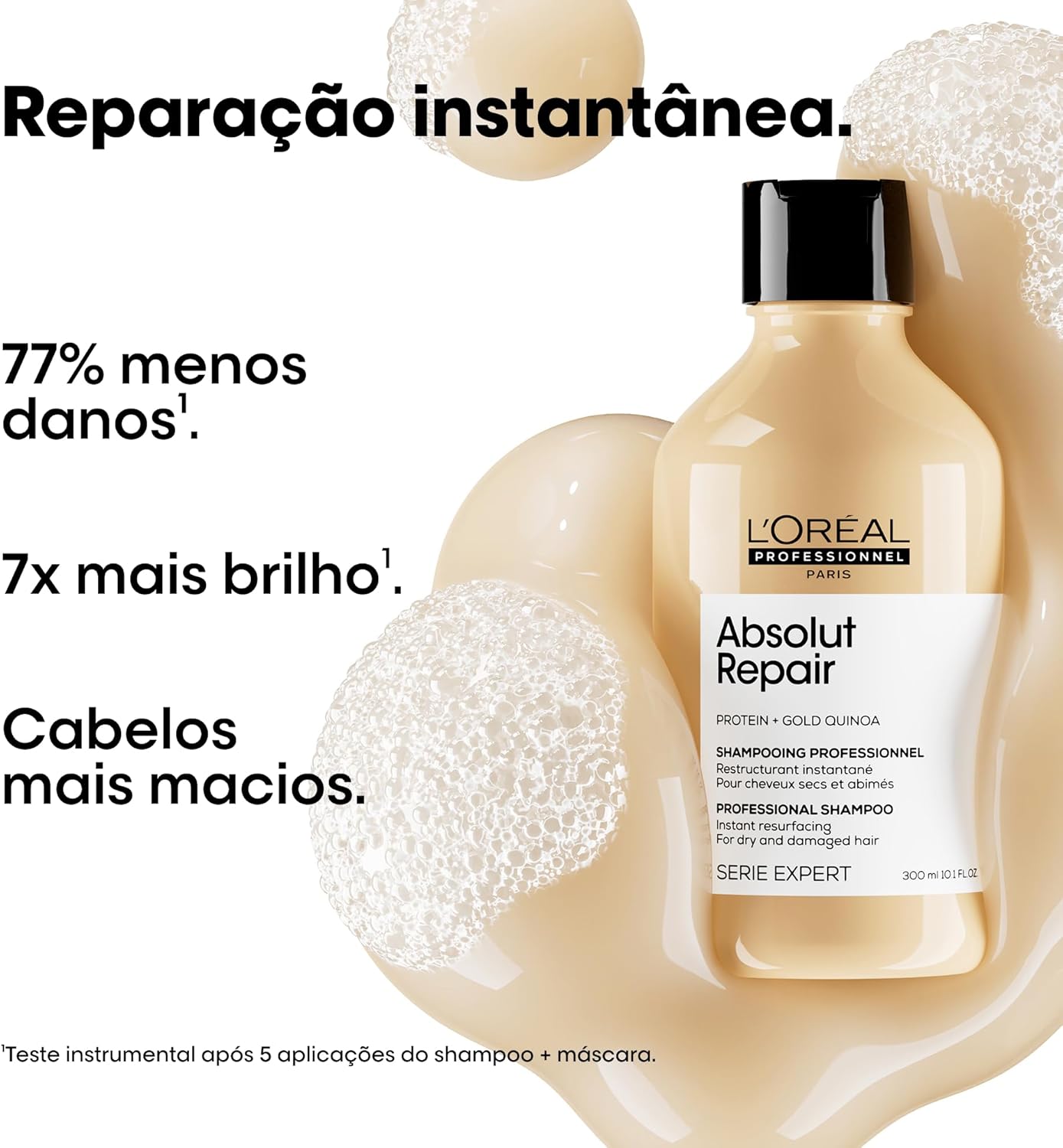 L'Oréal Professionnel Serie Expert Absolut Repair, Shampoo Reconstrutor para Cabelos Danificados e Finos Refil com Quinoa Dourada, Reparação Profunda e Brilho Intenso 240ml