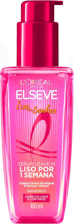 L'Oréal Paris Elseve Liso dos Sonhos Sérum Leave-in, com Tecnologia Ativada por Calor para um Liso por 1 Semana, Efeito Antifrizz e Barreira Protetora Contra Umidade, 100ml
