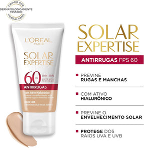 Protetor Solar Facial L'Oréal Paris Solar Expertise Antirrugas Fps 60 Com Cor 40G