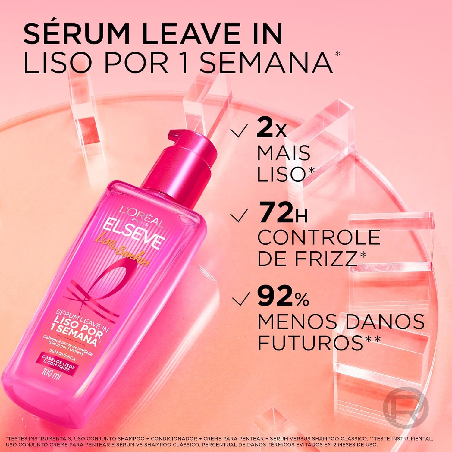 L'Oréal Paris Elseve Liso dos Sonhos Sérum Leave-in, com Tecnologia Ativada por Calor para um Liso por 1 Semana, Efeito Antifrizz e Barreira Protetora Contra Umidade, 100ml