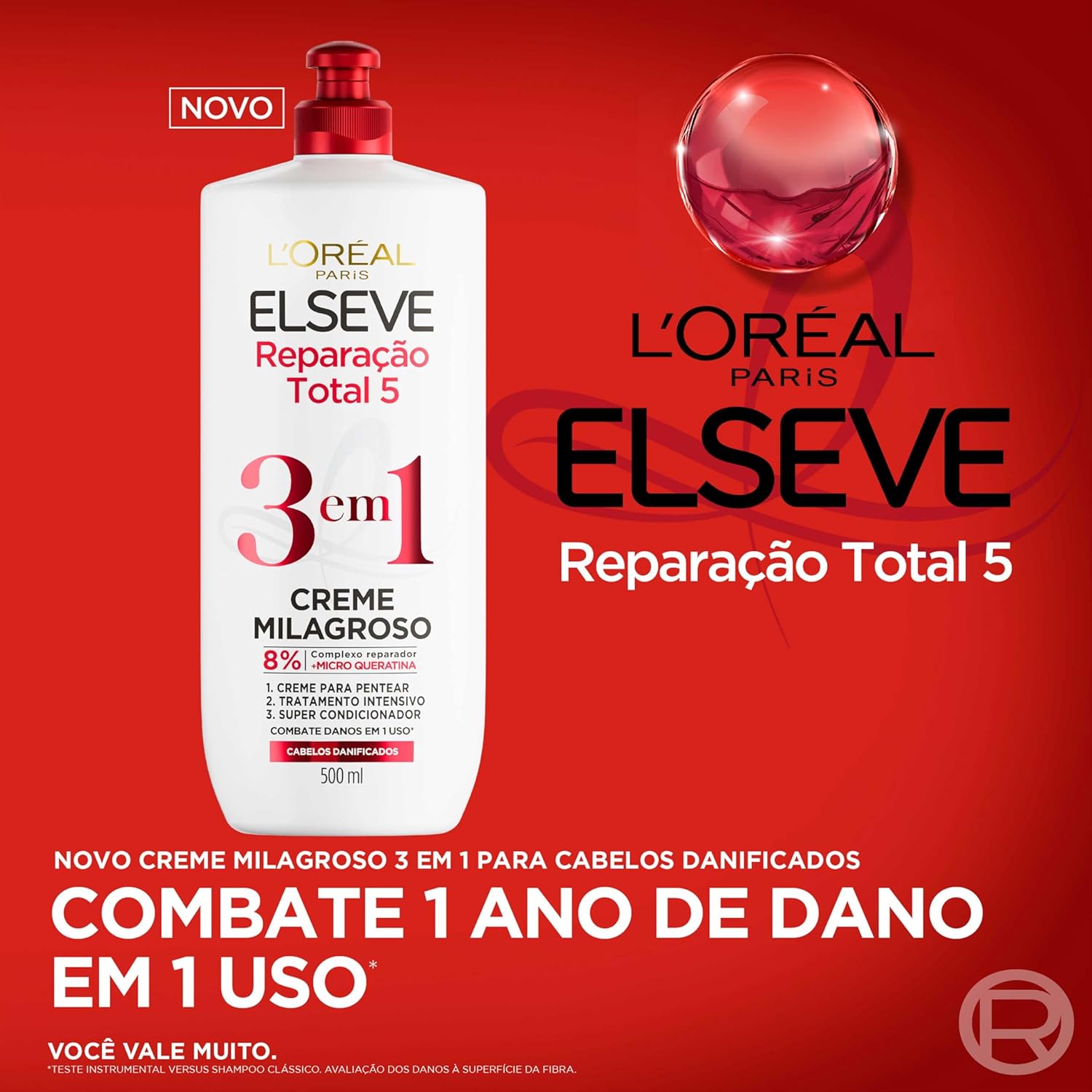 Creme Milagroso 3 em 1 Elseve Reparação Total 5 500ml