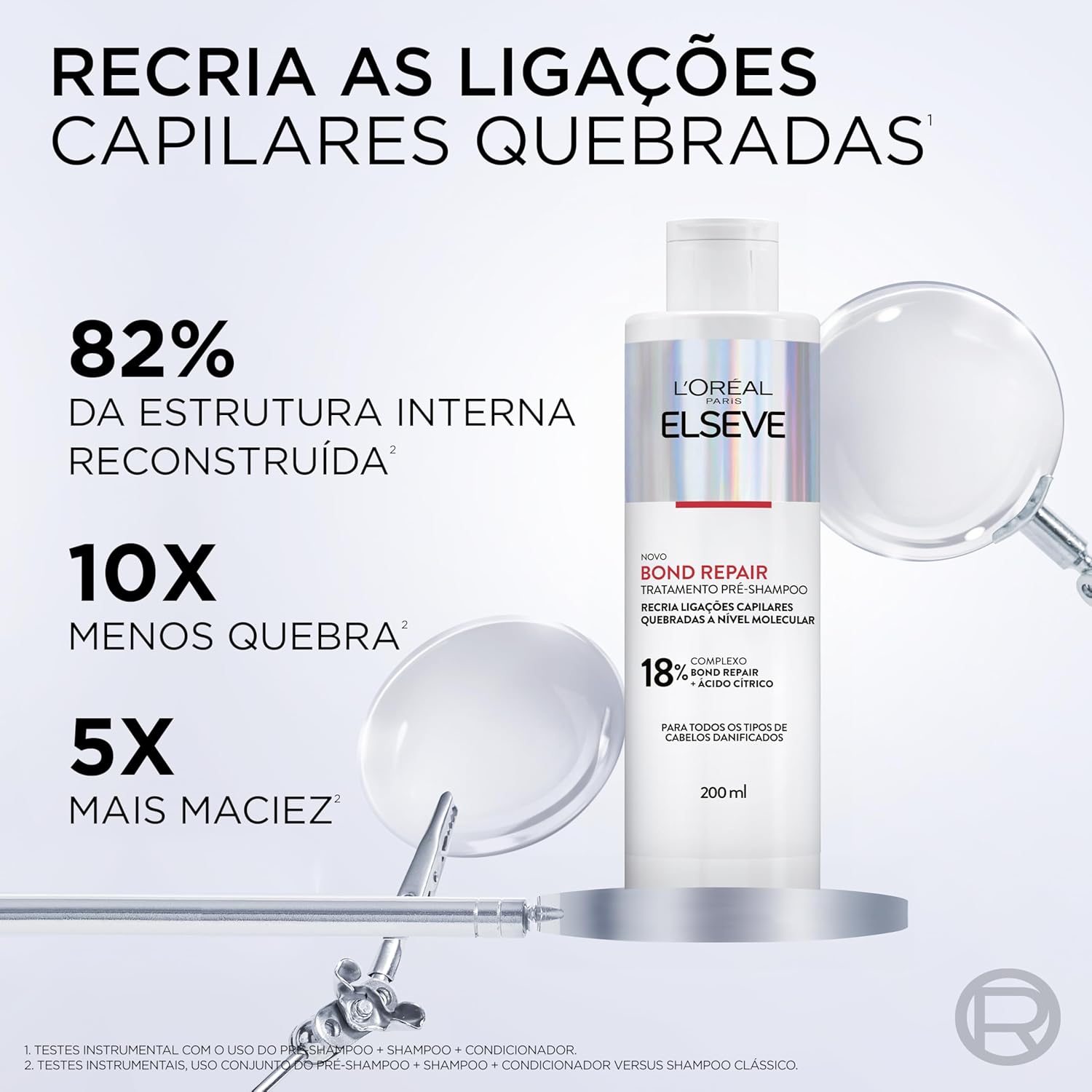 L'Oréal Paris Elseve Bond Repair Kit Tratamento Completo Reparação Molecular com Ácido Cítrico, Reconstrói Ligações e Devolve Força aos Cabelos Danificados (Pré-Shampoo + Shampoo + Condicionador)