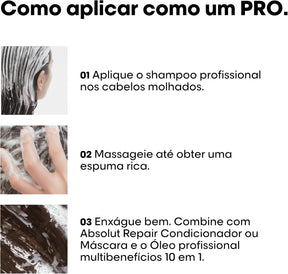 L'Oréal Professionnel Absolut Repair, Shampoo Profissional com Proteína de Trigo e Ômega 9, Ação Reparadora para Cabelos Secos e Danificados, 750ml