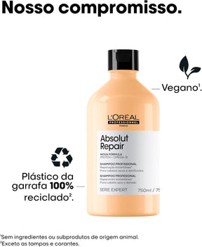 L'Oréal Professionnel Absolut Repair, Shampoo Profissional com Proteína de Trigo e Ômega 9, Ação Reparadora para Cabelos Secos e Danificados, 750ml