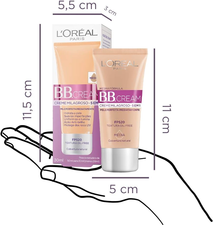 BB Cream Dermo Expertise Base Média 30ml, L'Oréal Paris, Médio, 30Ml